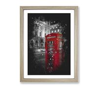 Red Telephone Box Paint Splash Modern Framed Print | A4 Oak Framed Wall Art | Ready to Hang | Modern Nature Picture | Living Room Bedroom Lounge Office