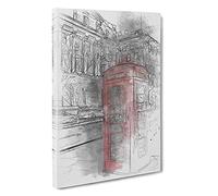 Red Telephone Box Sketch Canvas Print | Gallery Wrapped 30mm Frame Wall Art | 30x20 inches | Ready to Hang | Modern Picture | Living Room Bedroom Lounge Office