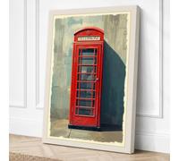 Red Telephone Box Vintage Canvas Wall Art Print 30x20 Inch