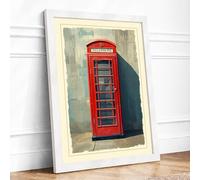 Red Telephone Box Vintage Framed Wall Art Print A1 (84.1×59.4cm) White, Wall Decor for Living Room, Bedroom, Office & Home, Ready to Hang, Art Gift