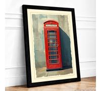 Red Telephone Box Vintage Framed Wall Art Print A2 (59.4×42cm) Black, Wall Decor for Living Room, Bedroom, Office & Home, Ready to Hang, Art Gift