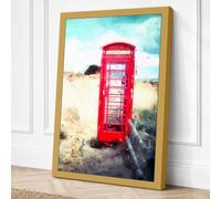 Red Telephone in the Desert Canvas Wall Art Print 36x24 Inch