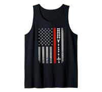 Red Thin Stripe Flag Catholic Rosary First Responders Tank Top