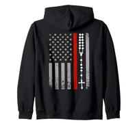 Red Thin Stripe Flag Catholic Rosary First Responders Zip Hoodie