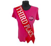 Red Third Place Competition Sash - Beautiful Red Satin Ribbon with Silver Holographic Glitter Lettering - 3rd Place