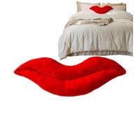 Red Throw Pillows - 3D Lip Shape Cushion, Decorative Velvet Accent Pillow, Plush Romantic Sofa Ornament, Bold Sculptural Love Decor Soft Touch Finish | Valentine Sofa Bed Living Room Bedroom