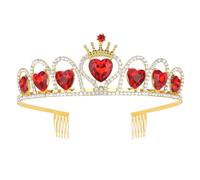 Red Tiara Crown Queen Hearts Crown for Women Gilrs, Red Princess Tiara Crystal Cosplay Costume Halloween Accessories