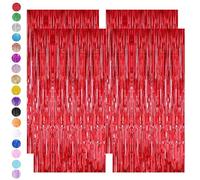 Red Tinsel Curtain Party Backdrop,4pcs 3.2ft x 6.5ft Foil Curtain Christmas Decorations,Red Foil Fringe Streamers Metallic Tinsel Door Hanging Foil Flow Silk Streamers for Christmas Holiday Party