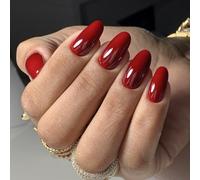 Red Tip Press on Nails - 24 Pcs Almond Fake Nails - Stick on Gel False Nails for Women - Long Lasting,Firm & Not Easy to Fall Off,Harmless,Reusable,Light Soft & Easy to Fit