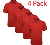 True Face Mens Tshirts Polos Pique Tipping Pocket Collar Buttoned Regular Fit Top Red Tip - 4 Pack XL