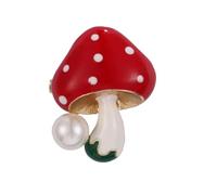 Red Toadstool Brooch, Enamel Mushroom Pin, Faux Pearl Accent, Polka Dot Jewellery