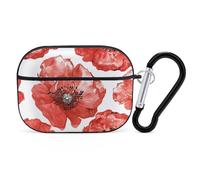 Red Tone Flower Case Cover with Keychain Shockproof Hard Shell Protective Case for 2nd/1st Generation Case for Women Men Bluetooth Earbuds Case