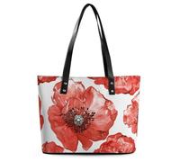 Red Tone Flower Leather Tote Bag for Women Work Shoulder Purses with Zipper Waterproof Large Computer Shoulder Bag Fashion Ladies Shoulder Handbag Reusable Shopping Bags