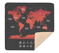 Red - Toned World Map with Icons Soft Padded Baby Playmat for Floor Non-Toxic Tummy Time Activity Mat for Baby Toddler Infant, 50'' x 50''
