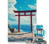 Red Torii Gate by The Sea 1000 Piece Jigsaws for Adults Puzzle Boost Recall Anxiety Relief Accurate Edge Xmas Surprise (38x52cm)