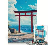 Red Torii Gate by The Sea 1000 Piece Jigsaws for Adults Puzzle Boost Recall Anxiety Relief Accurate Edge Xmas Surprise (38x26cm)