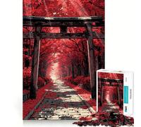 Red Torii Gate in Autumn Forest Jigsaw Puzzles 1000 Piece for Adults Smart Reason Toy Casual Fun Smooth Edge Wall Art Decor (50x75cm)