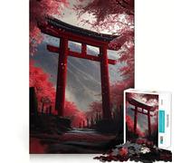 Red Torii Gate in Cherry Blossom Forest 1000 Pieces Jigsaw Puzzles for Teenagers Logic Train Toy Quiet Fun Smooth Cut Lovely Gift (38x52cm)