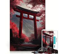 Red Torii Gate in Cherry Blossom Forest Jigsaw Puzzles for Teenagers 1000 Piece Mind Challenge Toy Relaxing Fun Precise Cut Festive Gift (50x75cm)