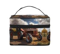 Red Tractor Artwork Cosmetic Bag - Farm Life Inspired Travel Makeup Organizer