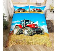 Red Tractor Bedding Double Bed Set, Luxury Soft Microfiber Bedding Set for Kids Teens Adult, 1 Quilt Cover 200x200 cm with Zipper and 2 Pillowcases 50x75 cm