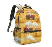 Red Tractor Chicken Farm Print Backpack, Kids School Bag with Countryside Harvest Illustration, 16 Inch Vibrant Rural Rucksack (07)