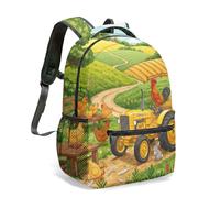 Red Tractor Chicken Farm Print Backpack, Kids School Bag with Countryside Harvest Illustration, 16 Inch Vibrant Rural Rucksack (02)
