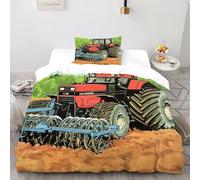 Red Tractor Duvet Cover Set with Pillowcases 3D Printed Large Farm Vehicle Comforter Cover Set 2 Piece with Zipper Closure, for Kids Teenagers Adult Single（135x200cm）