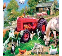 Red Tractor & Farmyard Animals Blank Greeting Card Lenticular 3D / Holographic - Any Occasion/Birthday