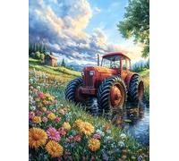 Red Tractor in Flower Field 500 Pieces Set Classic Jigsaw Puzzle Mitos Cuento De Hadas Couple Puzzle Partners Mind Relaxation Wall Decor Easter New Year Recycled Cardboard 500 PCS