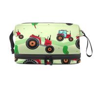 Red Tractor in The Field Double Layer Cosmetic Bag for Women and Girls, Travel Toiletry Bag Makeup Handy Pouch Organiser Bag with Brush Compartment