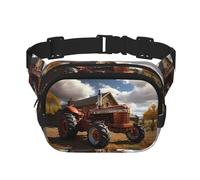 Red Tractor Pattern trendy fashionable waist bag, unisex travel sports messenger bag