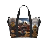 Red Tractor Printed Tote Travel Bag With Adjustable Shoulder Strap Suitable For Travel And Sports
