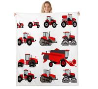 Red Tractor Sherpa Blanket Heavy Equipment Fleece Throw Blanket Kids Boys Girls Harvester Tractor Plush Blanket Farm Equipment Fuzzy Blanket for Sofa Bed Couch,Throw 50x60 Inches