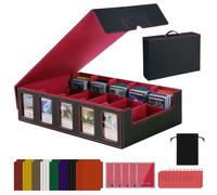 Red Trading Card Storage Box with Handle,5-Row Portable Deck Case for 4000+ Cards, Leather Card Collection Case with Commander Display Window for MTG, Yugioh, and Sports Cards,Gifts for Card Collector