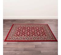 Red Traditional Floral Bordered Rug Easy To Clean Dining Room-60Cm X 110Cm