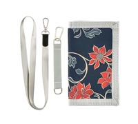 Red Traditional Floral Design trifold men's wallet gifts for young Trendy colorful minimalist wallet with lanyard billetera minimalista para hombre, red traditional floral design, One Size