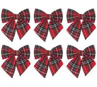 Red Traditional Tartan Christmas Tree Bow Decorations - Set of 6