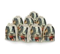 Red Tram in The Rain 8 PCS Muslin Bags with Drawstring Sachet Bags Empty Small Cotton Drawstring Bag Muslin Reusable & Washable Cotton Bag for Herb Spice Candy Soap Jewelry Wedding Gift Pouches