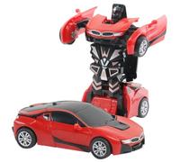 Red Transforming Robot Car Toy for Kids 3+ Friction Powered Inertia Vehicle 2 in 1 Push and Go Convertible Car and Robot Gift for Boys Crash Morphing No Batteries Needed