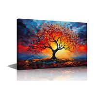 Red Tree at Sunset Poster with Framed Print Canvas Painting Twisting Leaves Oil Color Painting Wall Art for Home Decorations Wall Decor Framed Ready to Hang 16 x24 inch