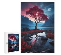 Red Tree by Lake at Night Jigsaw Puzzle for Adults And Families, 1000 PCS, A Satisfying Project for Experienced Puzzlers, for Indoor Play