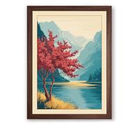 Red Tree by the Lake Landscape Framed Wall Art Print A2 (59.4×42cm) Walnut, Wall Decor for Living Room, Bedroom, Office & Home, Ready to Hang, Art Gift