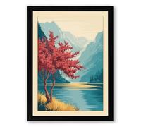 Red Tree by the Lake Landscape Framed Wall Art Print A3 (42×29.7cm) Black, Wall Decor for Living Room, Bedroom, Office & Home, Ready to Hang, Art Gift