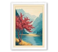 Red Tree by the Lake Landscape Framed Wall Art Print A3 (42×29.7cm) White, Wall Decor for Living Room, Bedroom, Office & Home, Ready to Hang, Art Gift