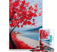 Red Tree by The Sea Hard Jigsaw Puzzle for Adults 1000 Pieces Recall Boost Quiet Calm Smooth Cut Classic Gift (38x26cm)