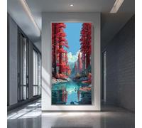 Red Tree Diamond Art Kits Adults, DIY 5D Large Diamond Painting River Full Square Drill Crystal Art Kits 35.4x70.9 Inch, Embroidery Cross Stitch Canvas Painting by Numbers for Home Wall Decor (SQ985)