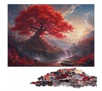 Red Tree in Blue Forest Wooden Jigsaw Puzzle 500 Pieces for Adults | Thoughtful Christmas gift for adults: home hobby for puzzle fans at your own pace.