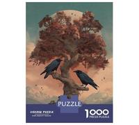 Red Tree Jigsaw Puzzle for Adults 1000 Piece Puzzle Game Black Ravens Relaxing Decor Gift 52x38cm/1000pcs