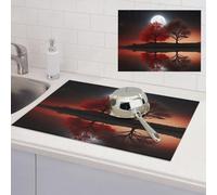 Red Tree Lake Moon Dish Drying Mat for Kitchen Counter Absorbent Microfiber Dish Drying Pad 18x24 Inch Large Dishes Drainer Mats for Kitchen Countertops Sinks Draining Racks